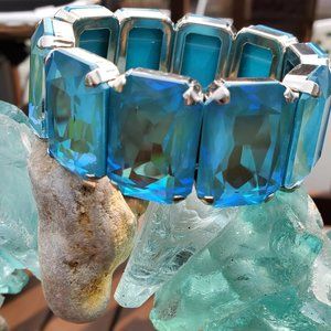 Blue Martini • Genuine Crystal Rectangle Stretch Bracelet